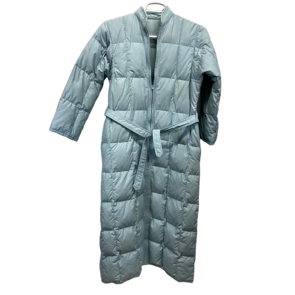 Vintage L.L.Bean Women's Light Blue Quilted Goose Down 1/2 Zip Long‎ Coat Small